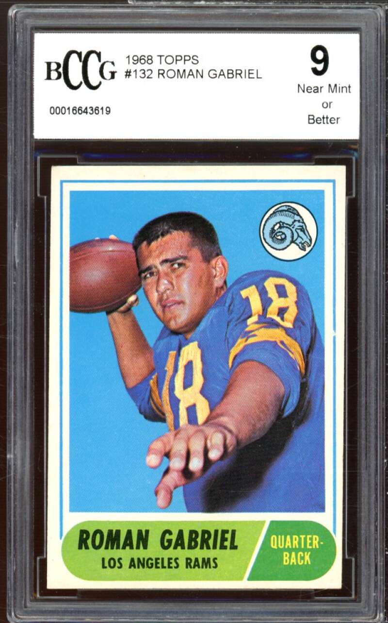 1968 Topps #132 Roman Gabriel Card BGS BCCG 9 Near Mint+ Image 1