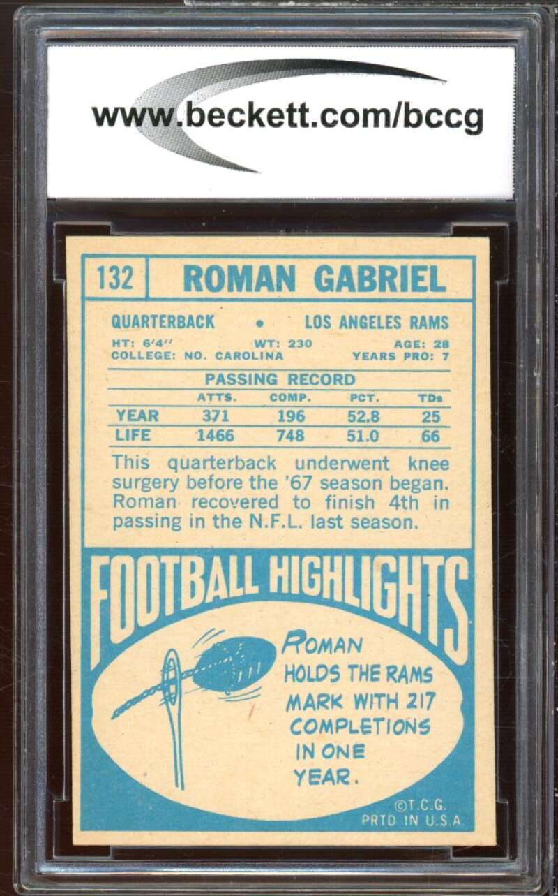 1968 Topps #132 Roman Gabriel Card BGS BCCG 9 Near Mint+ Image 2