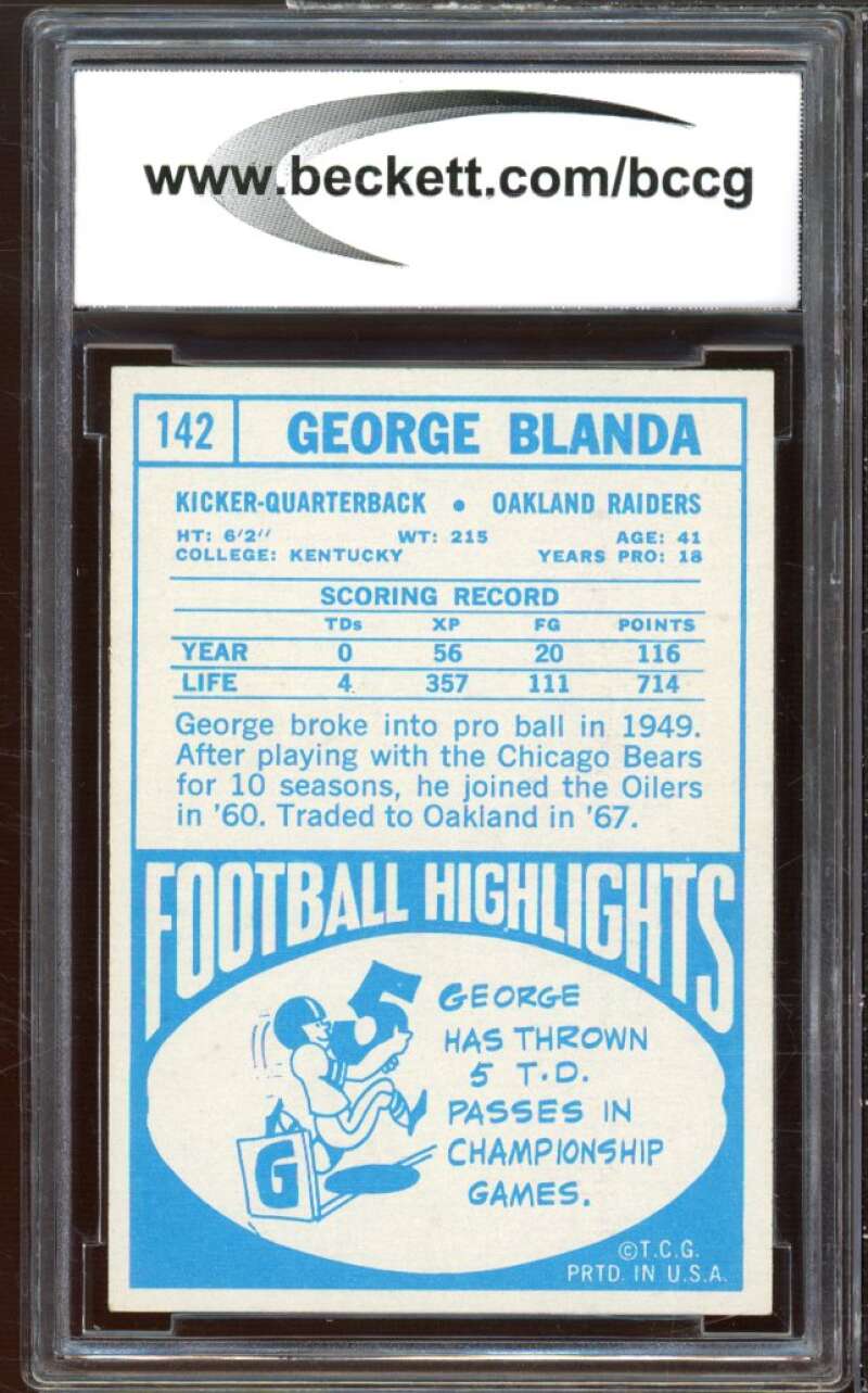 1968 Topps #142 George Blanda Card BGS BCCG 8 Excellent+ Image 2