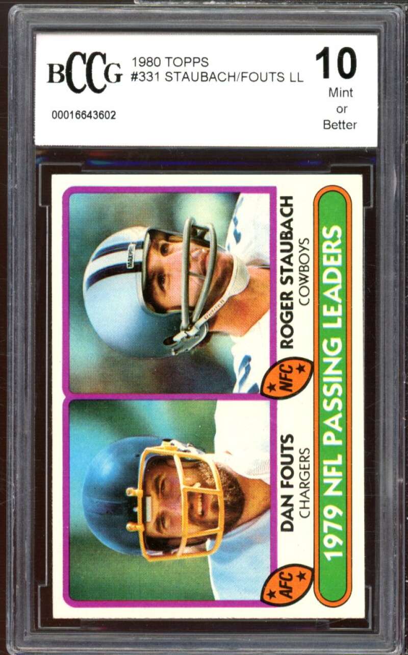 1980 Topps #331 Roger Staubach/Dan Fouts Card BGS BCCG 10 Mint+ Image 1