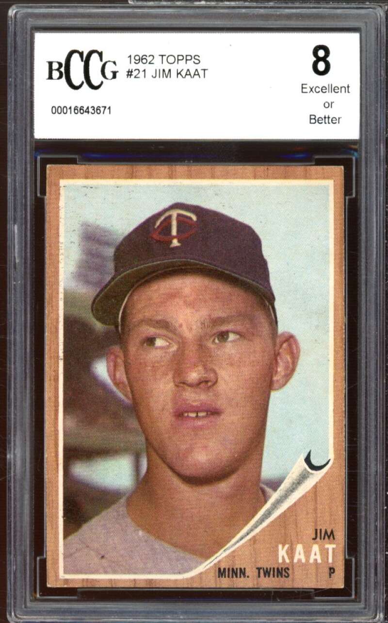 1962 Topps #21 Jim Kaat Card BGS BCCG 8 Excellent+ Image 1