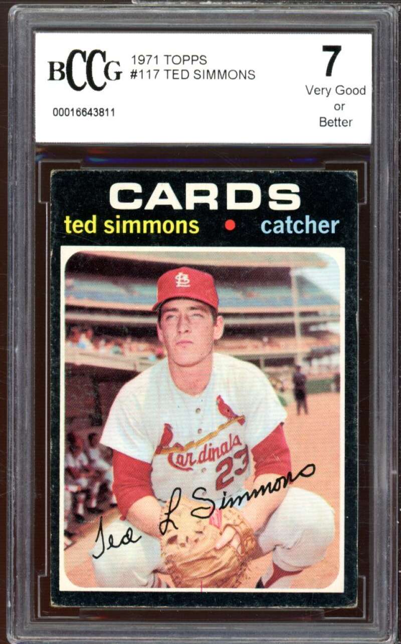 1971 Topps #117 Ted Simmons Rookie Card BGS BCCG 7 Very Good+ Image 1