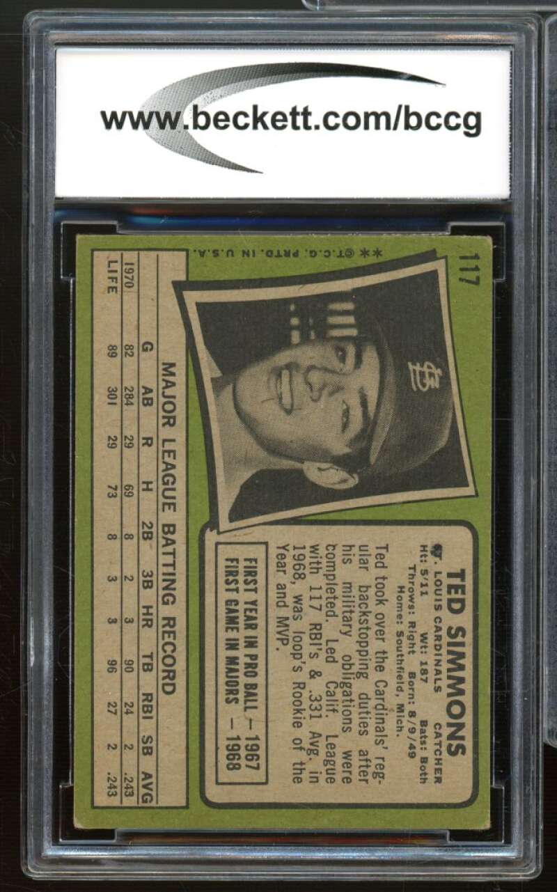 1971 Topps #117 Ted Simmons Rookie Card BGS BCCG 7 Very Good+ Image 2