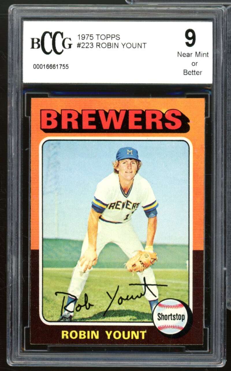 1975 Topps #223 Robin Yount Rookie Card BGS BCCG 9 Near Mint+ Image 1