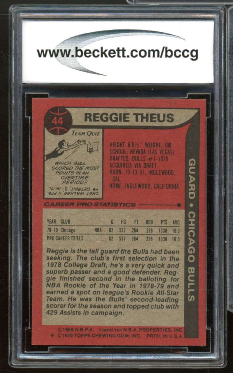 1979-80 Topps #44 Reggie Theus Rookie Card BGS BCCG 9 Near Mint+ Image 2