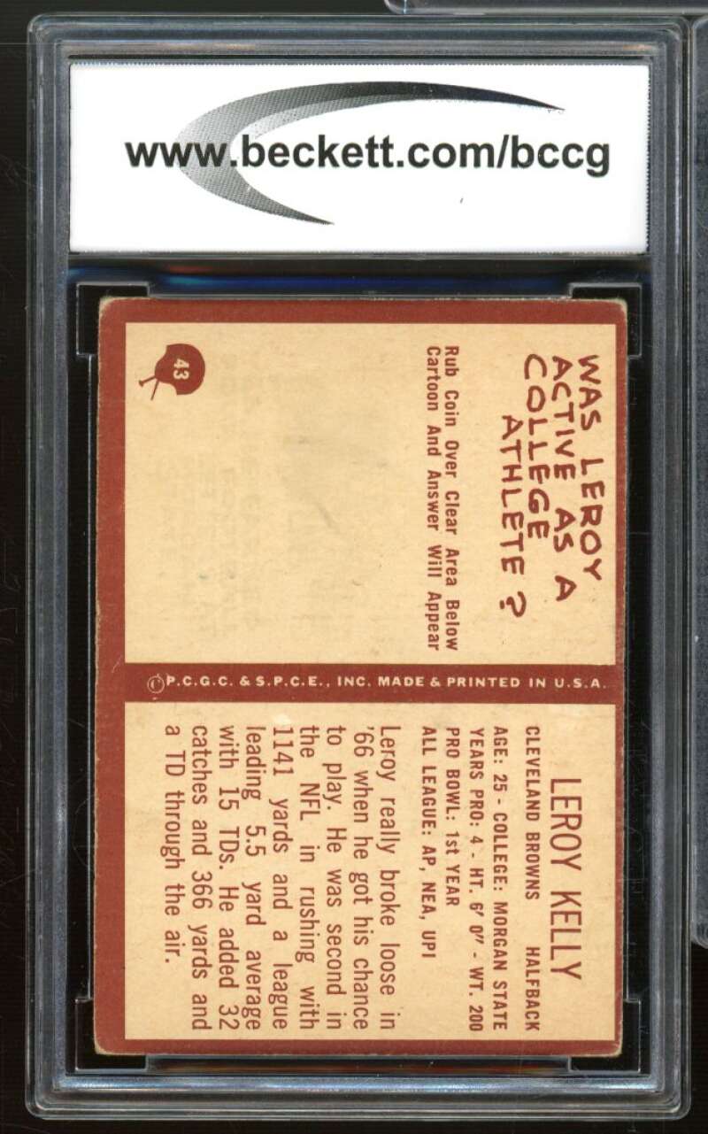 1967 Philadelphia #43 Leroy Kelly Card BGS BCCG 7 Very Good+ Image 2