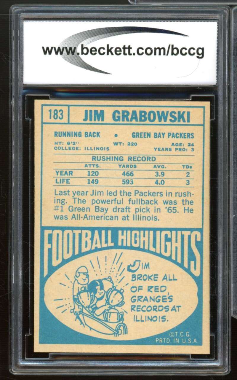 1968 Topps #183 Jim Grabowski Rookie Card BGS BCCG 9 Near Mint+ Image 2