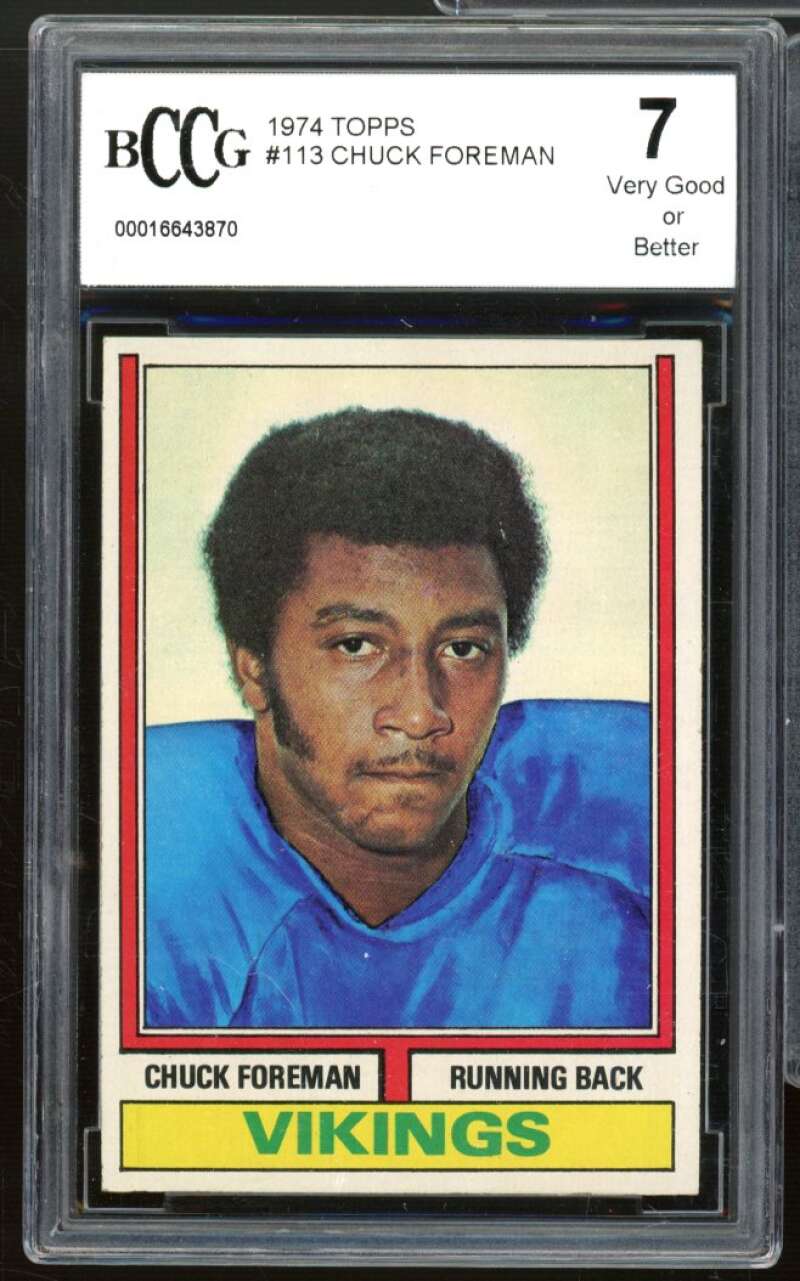 1974 Topps #113 Chuck Foreman Rookie Card BGS BCCG 7 Very Good+ Image 1