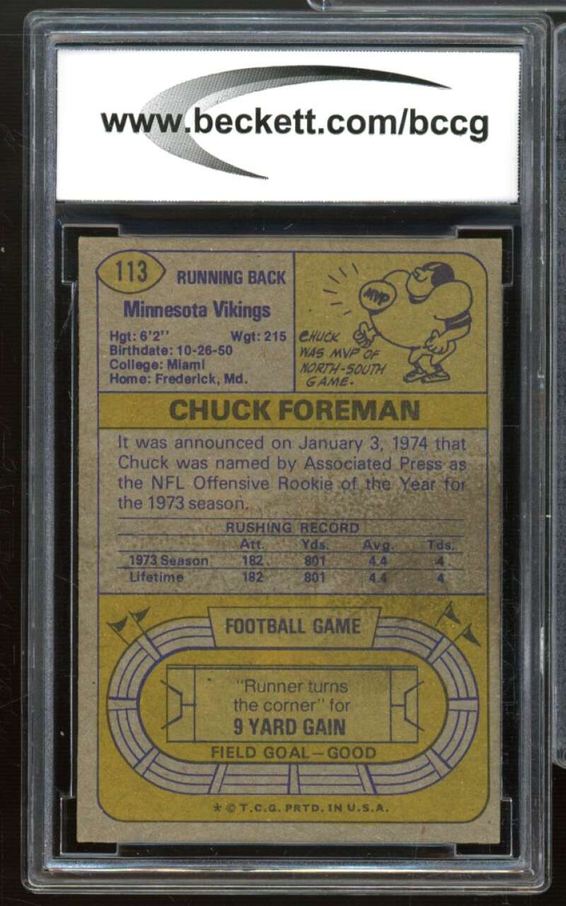 1974 Topps #113 Chuck Foreman Rookie Card BGS BCCG 7 Very Good+ Image 2