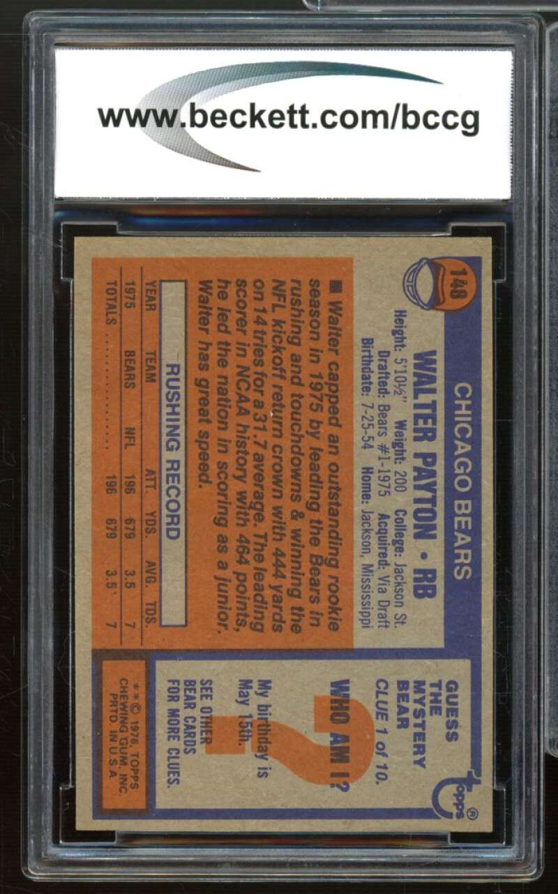 1976 Topps #148 Walter Payton Rookie Card BGS BCCG 10 Mint+ Image 2