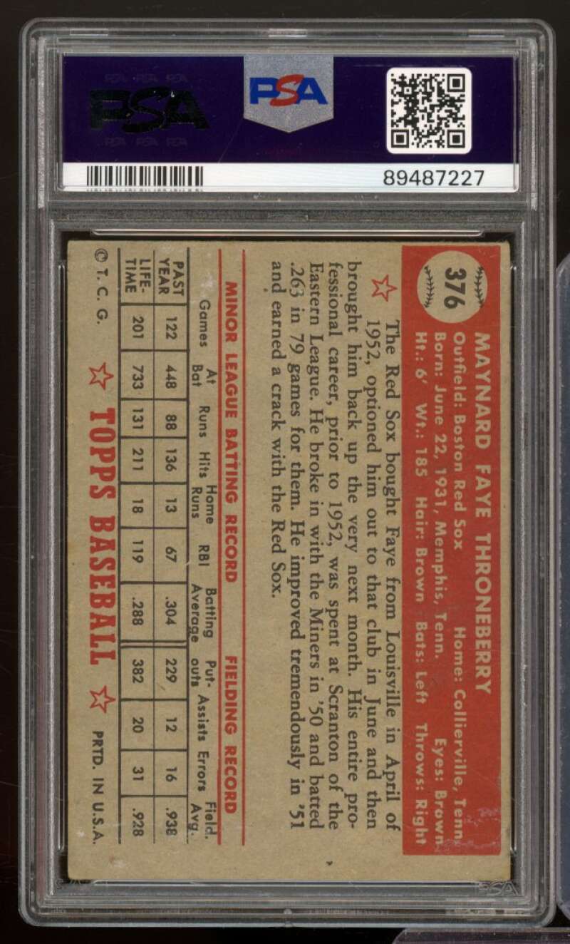 Faye Throneberry Rookie Card 1952 Topps #376 PSA 2 Image 2