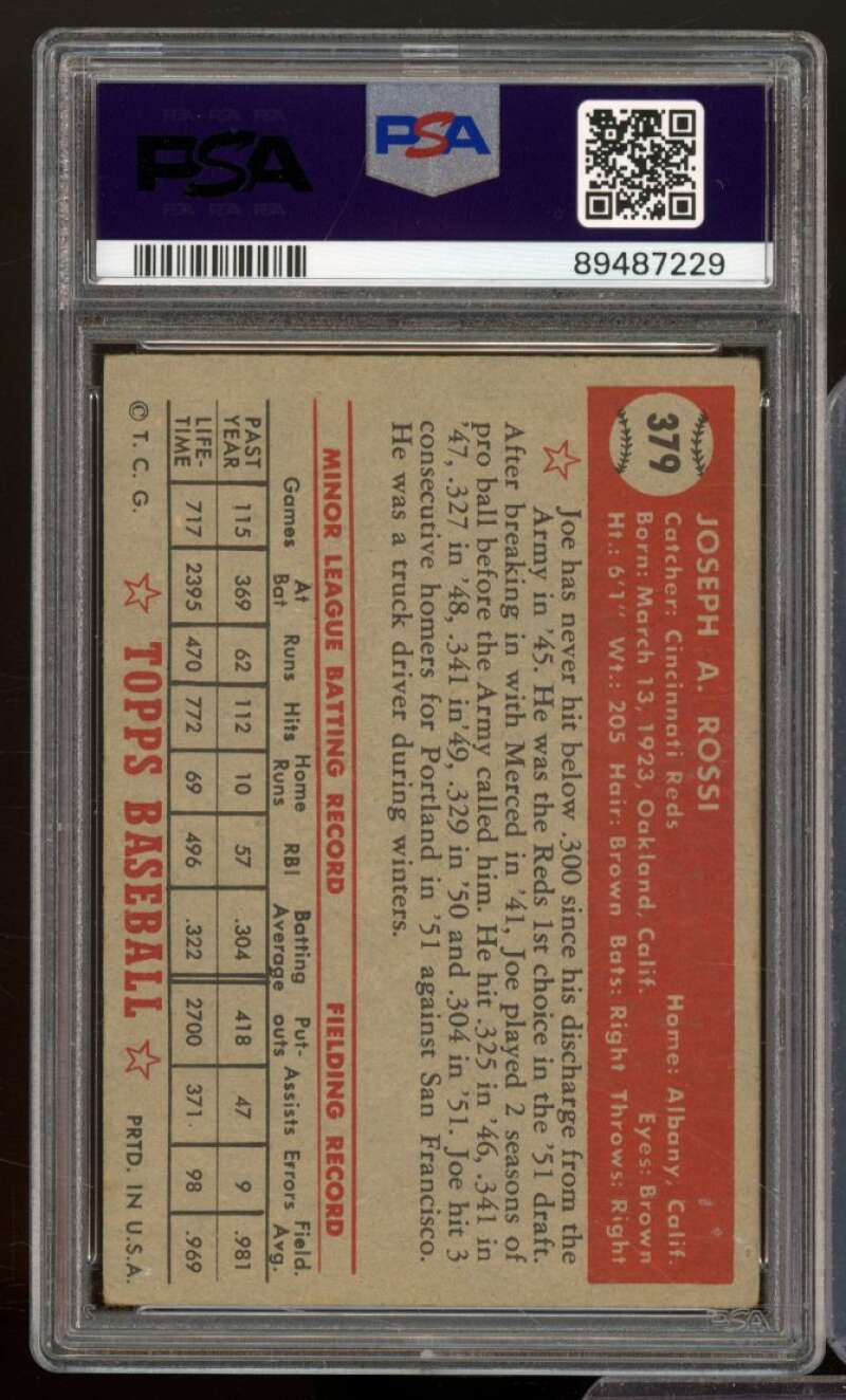 Joe Rossi Rookie Card 1952 Topps #379 PSA 3 Image 2