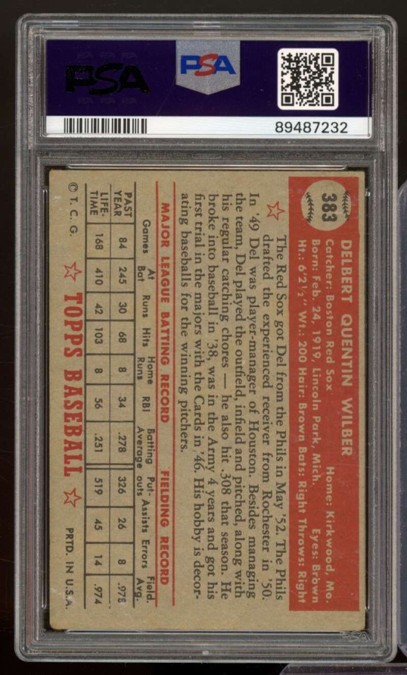 Del Wilber Rookie Card 1952 Topps #383 PSA 4 Image 2