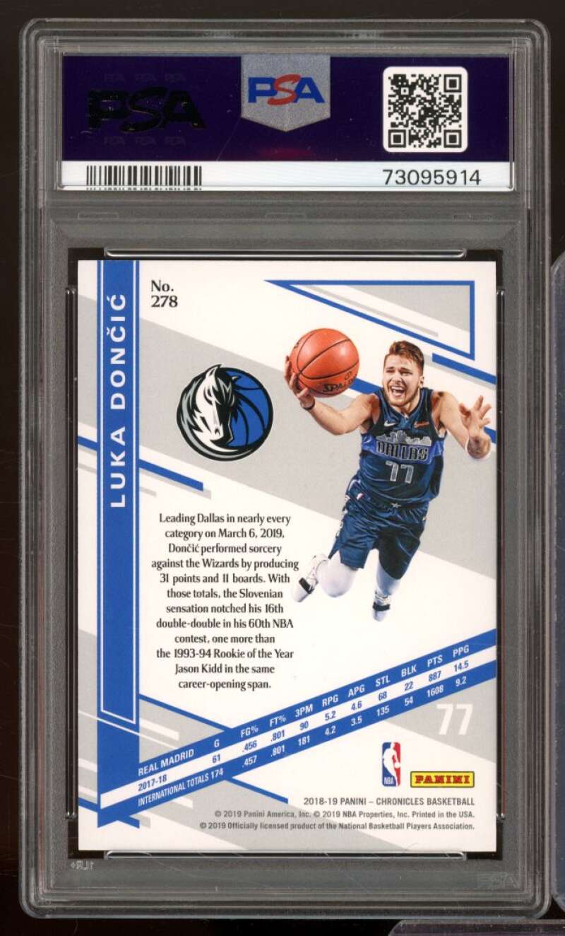 Luka Doncic Rookie Card 2018-19 Panini Chronicles Red #278 PSA 9 Image 2