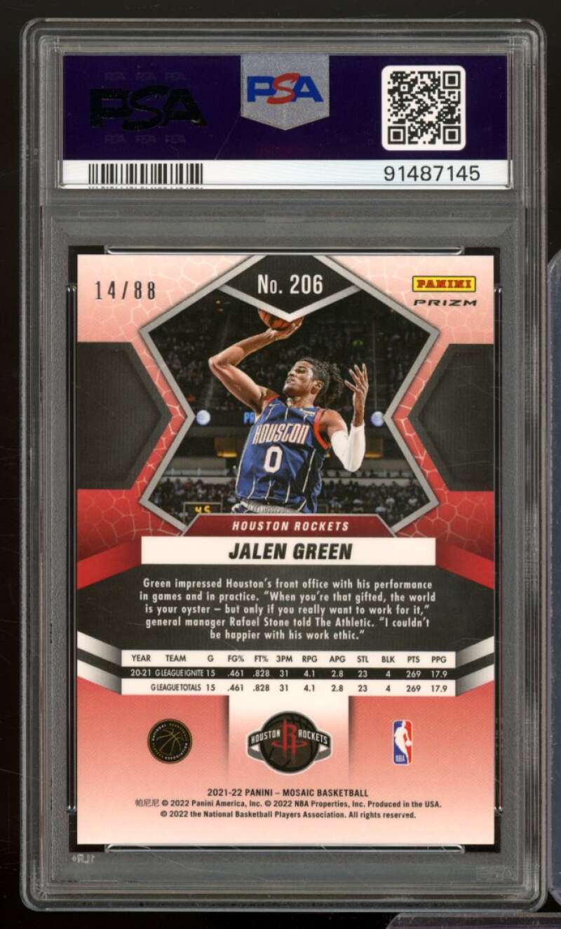 Jalen Green Rookie Card 2021-22 Mosaic Fusion Red/Yellow Choice #206 PSA 9 Image 2