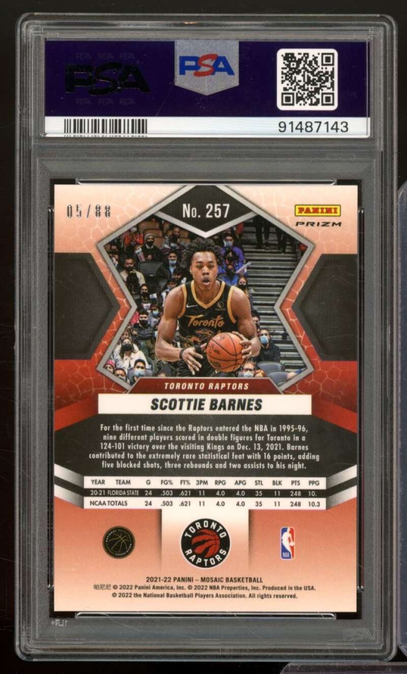 Scottie Barnes Rookie Card 2021-22 Mosaic Fusion Red/Yellow Choice #257 PSA 10 Image 2