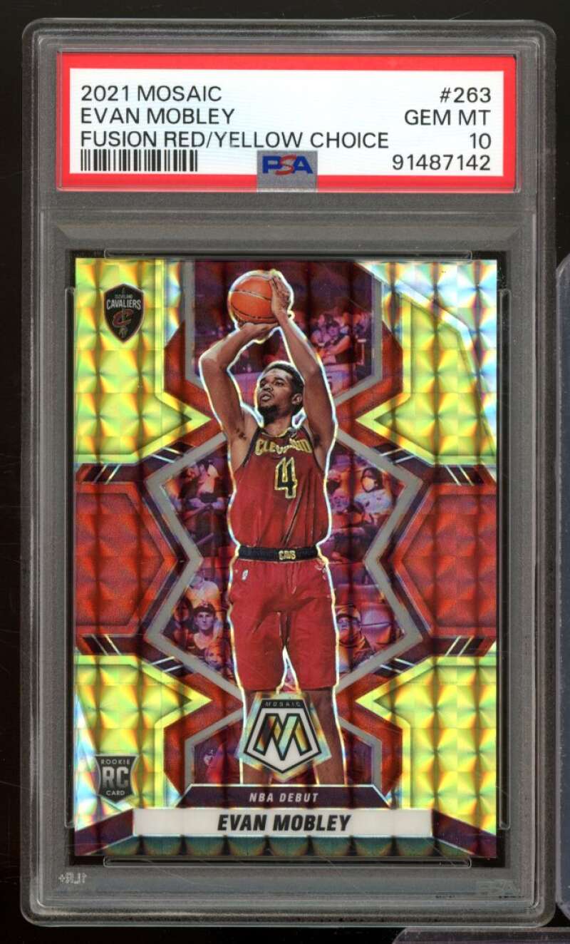 Evan Mobley Rookie Card 2021-22 Mosaic Fusion Red/Yellow Choice #263 PSA 10 Image 1