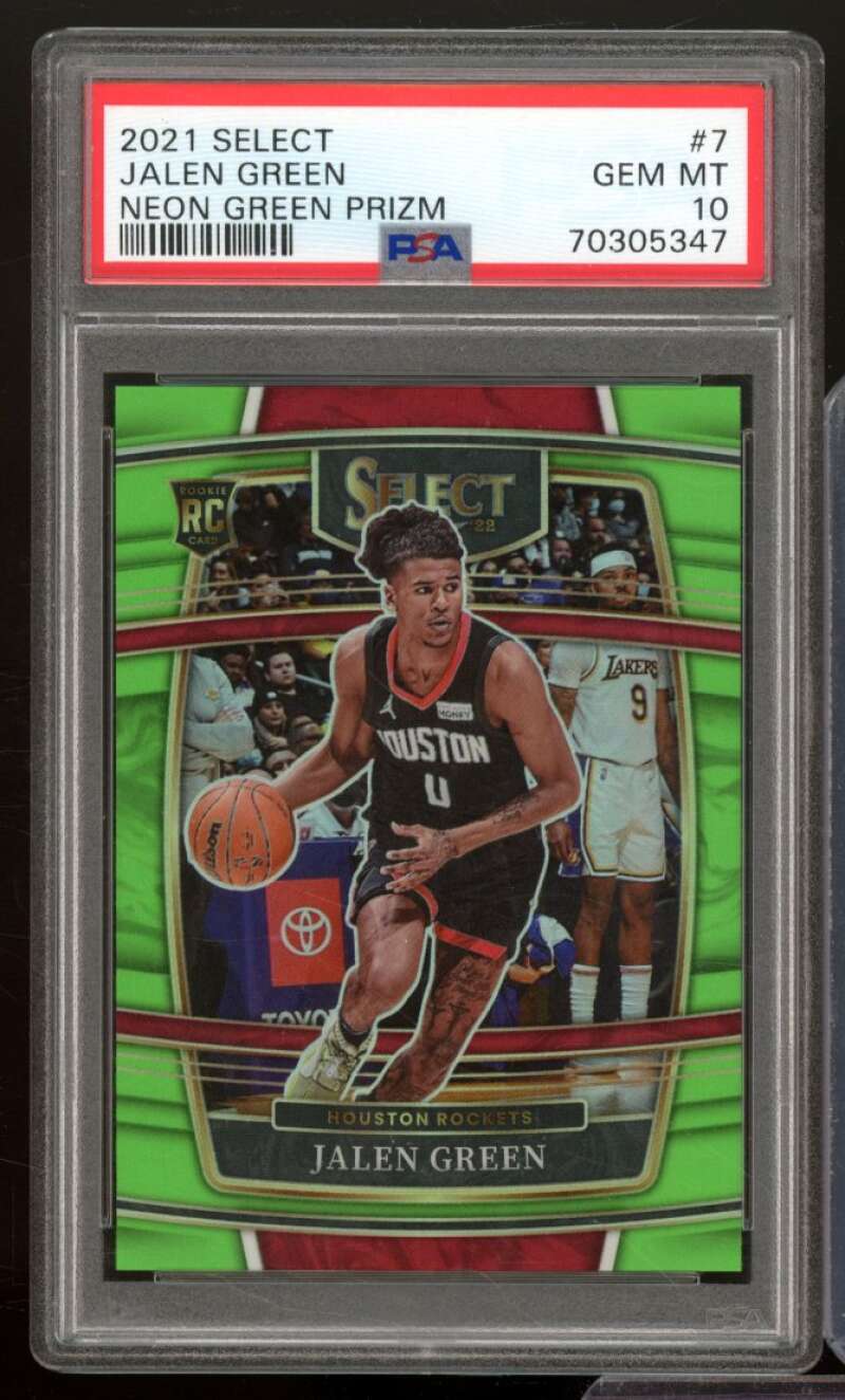 Jalen Green Rookie Card 2021-22 Select Neon Green Prizm #7 PSA 10 Image 1