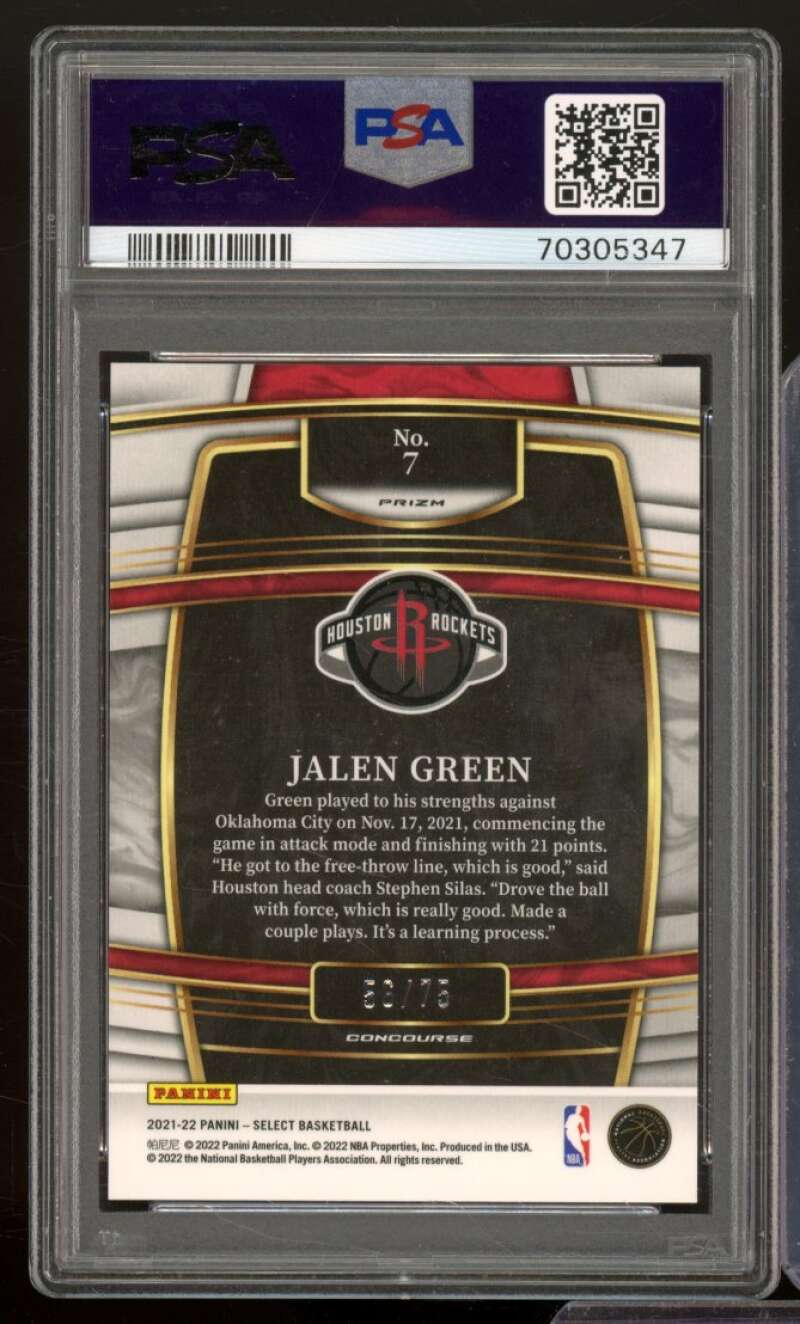 Jalen Green Rookie Card 2021-22 Select Neon Green Prizm #7 PSA 10 Image 2