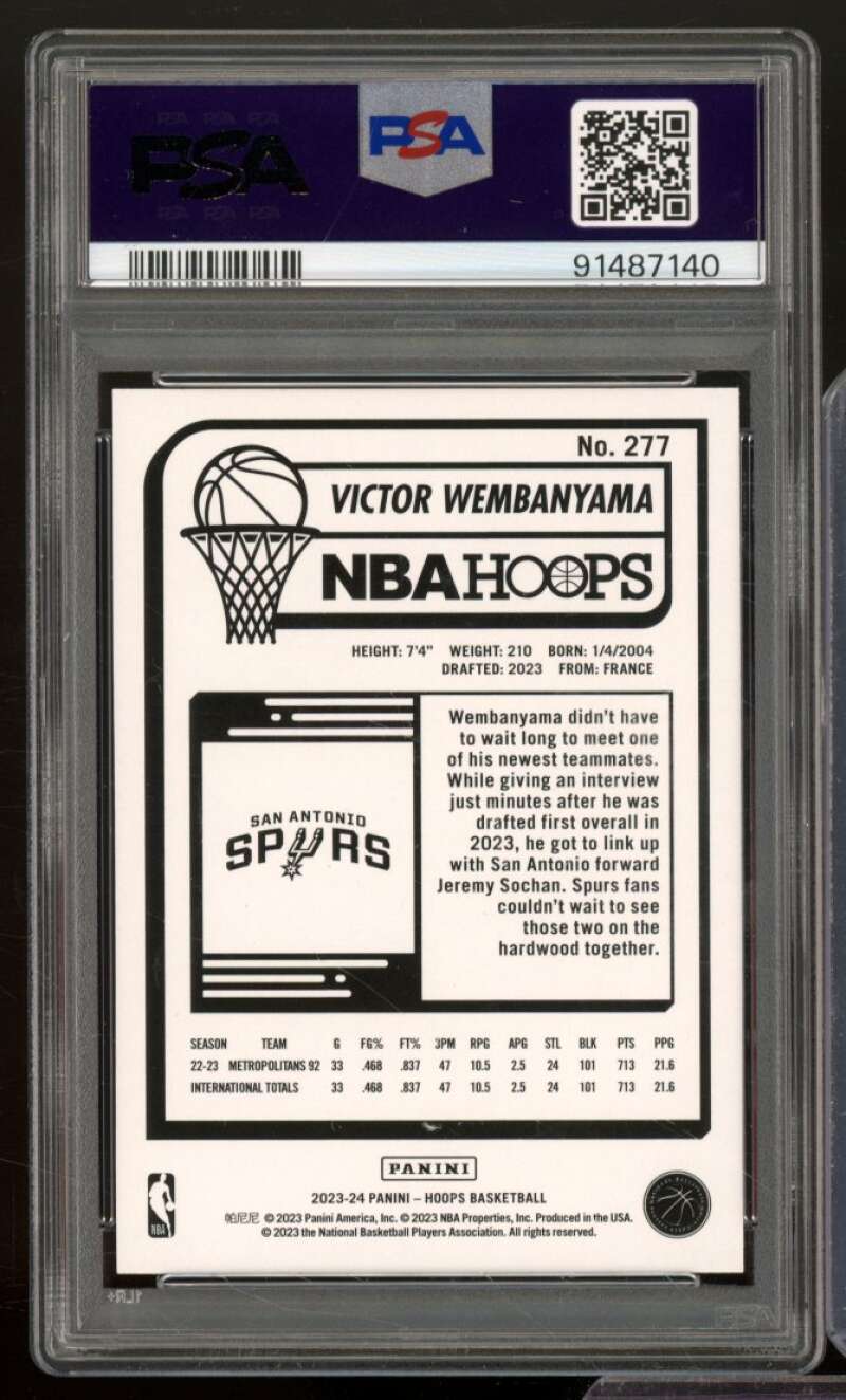 Victor Wembanyama Rookie Card 2023-24 Hoops Purple #277 PSA 9 Image 2