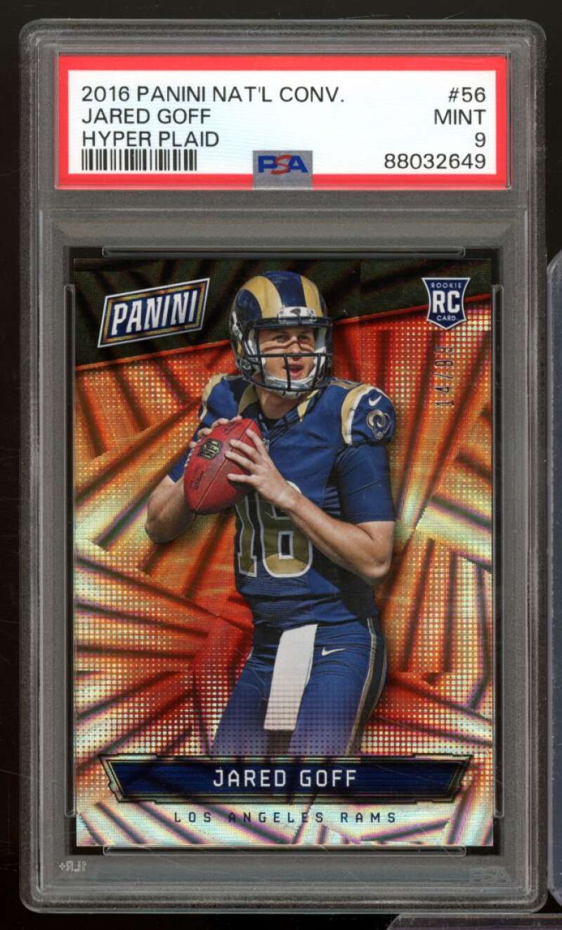 Jared Goff Rookie 2016 Panini National Convention Hyper Plaid (pop 1) #56 PSA 9 Image 1