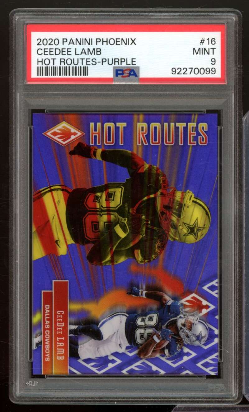 CeeDee Lamb Rookie Card 2020 Panini Phoenix Hot Routes Purple (pop 2) #16 PSA 9 Image 1