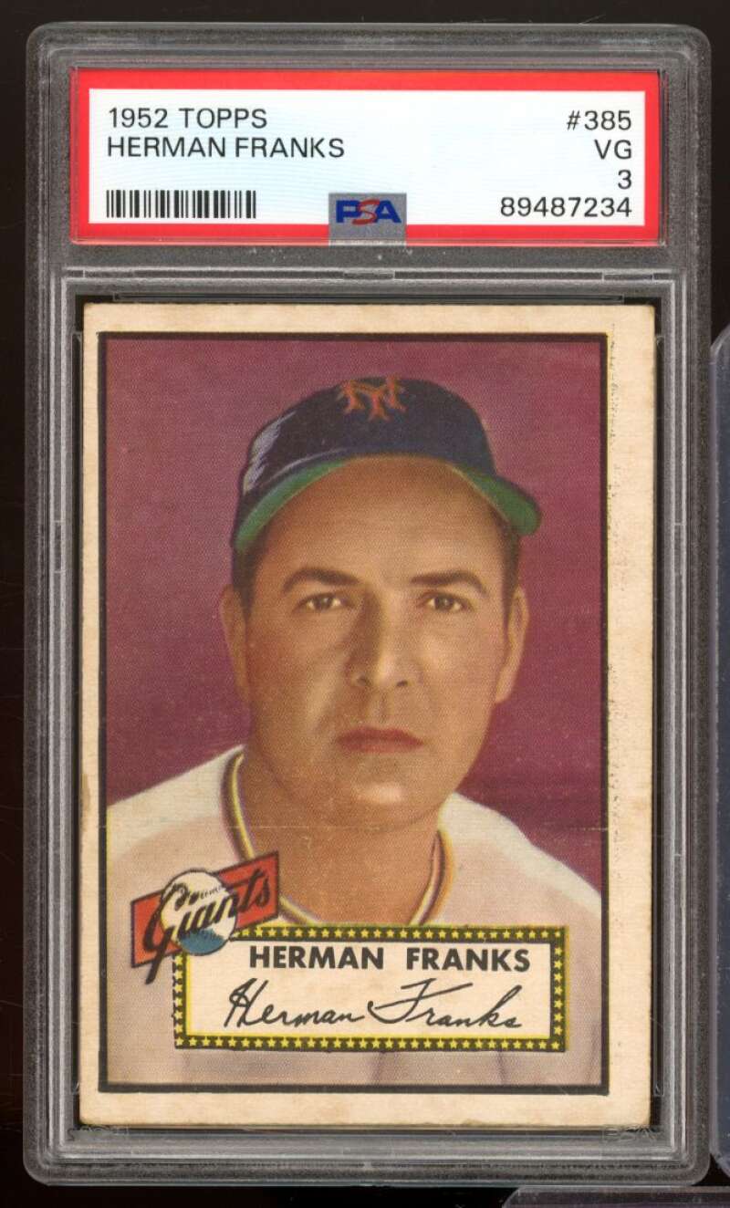 Herman Franks Card 1952 Topps #385 PSA 3 Image 1