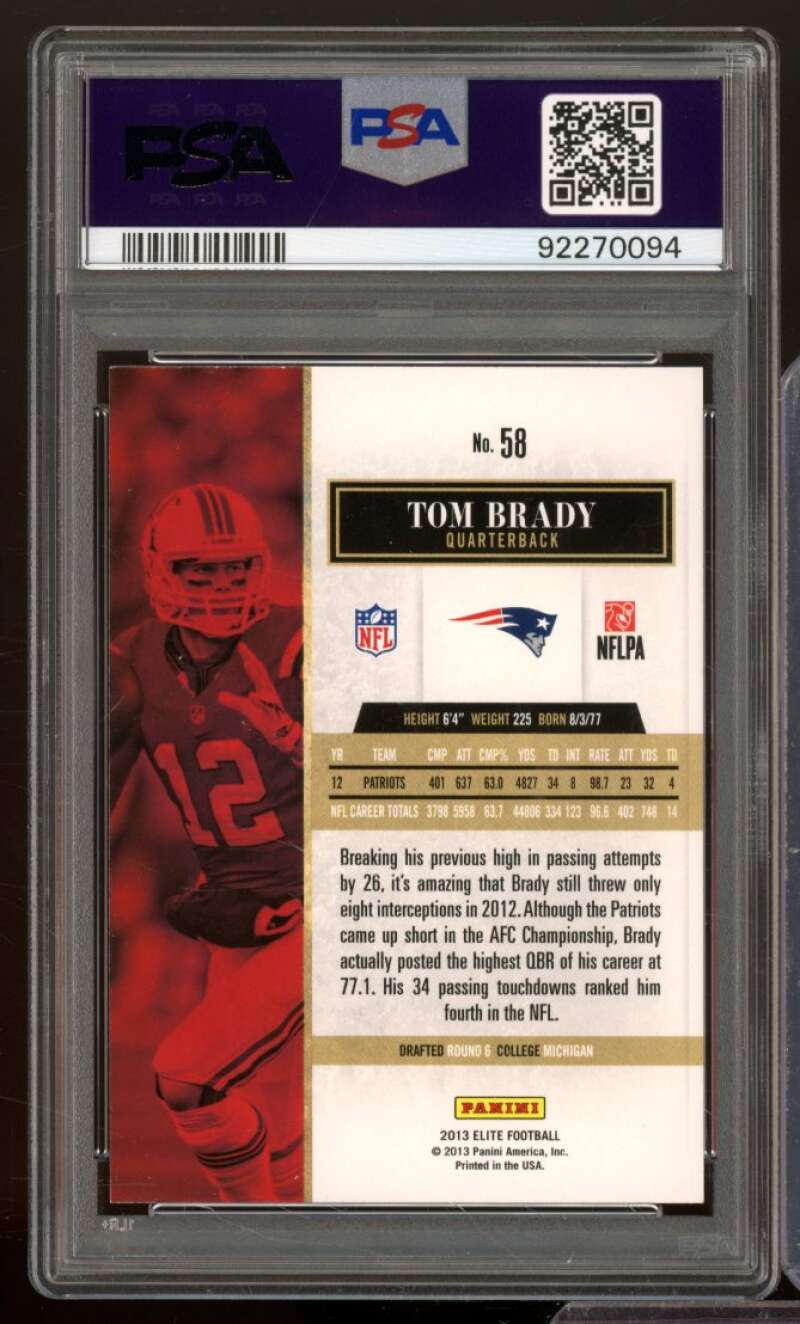 Tom Brady Card 2013 Panini Elite #58 PSA 9 Image 2