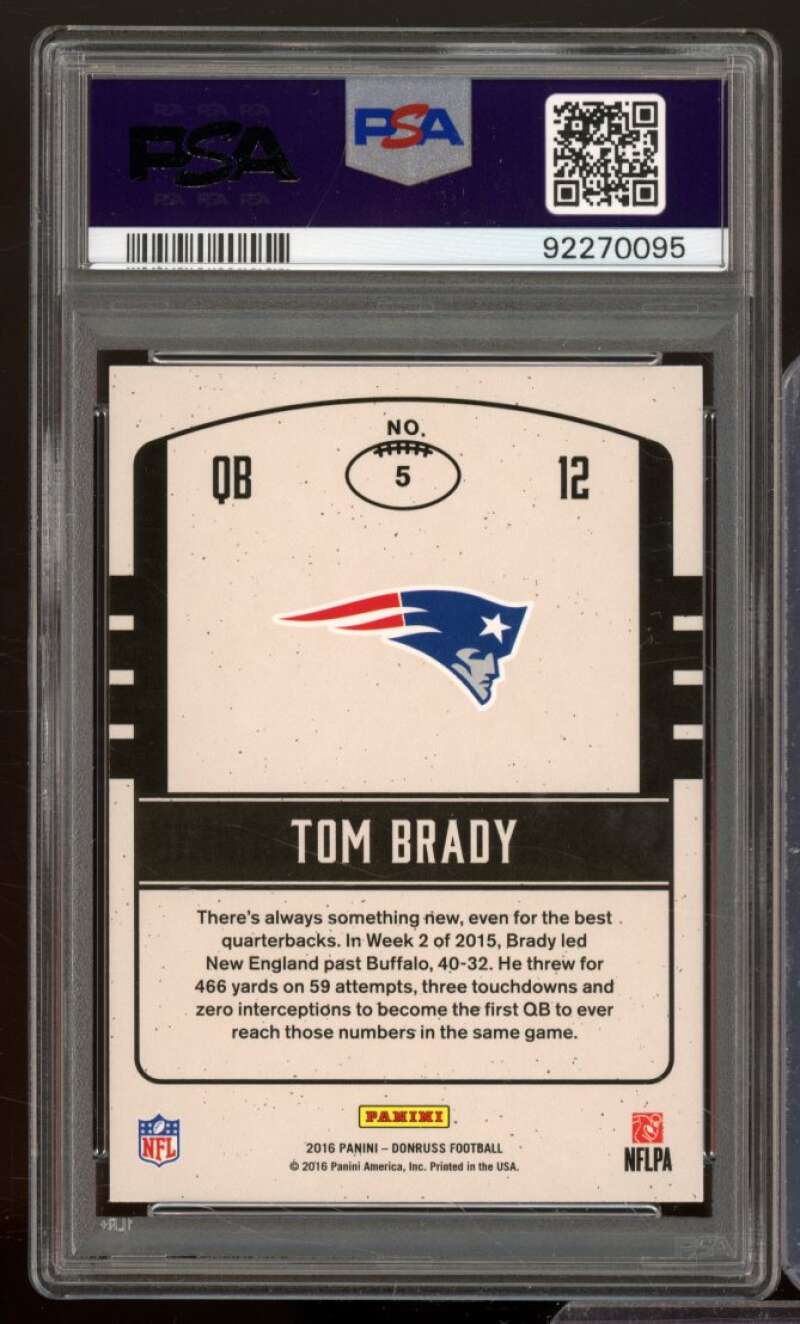 Tom Brady Card 2016 Panini Donruss #5 PSA 10 Image 2