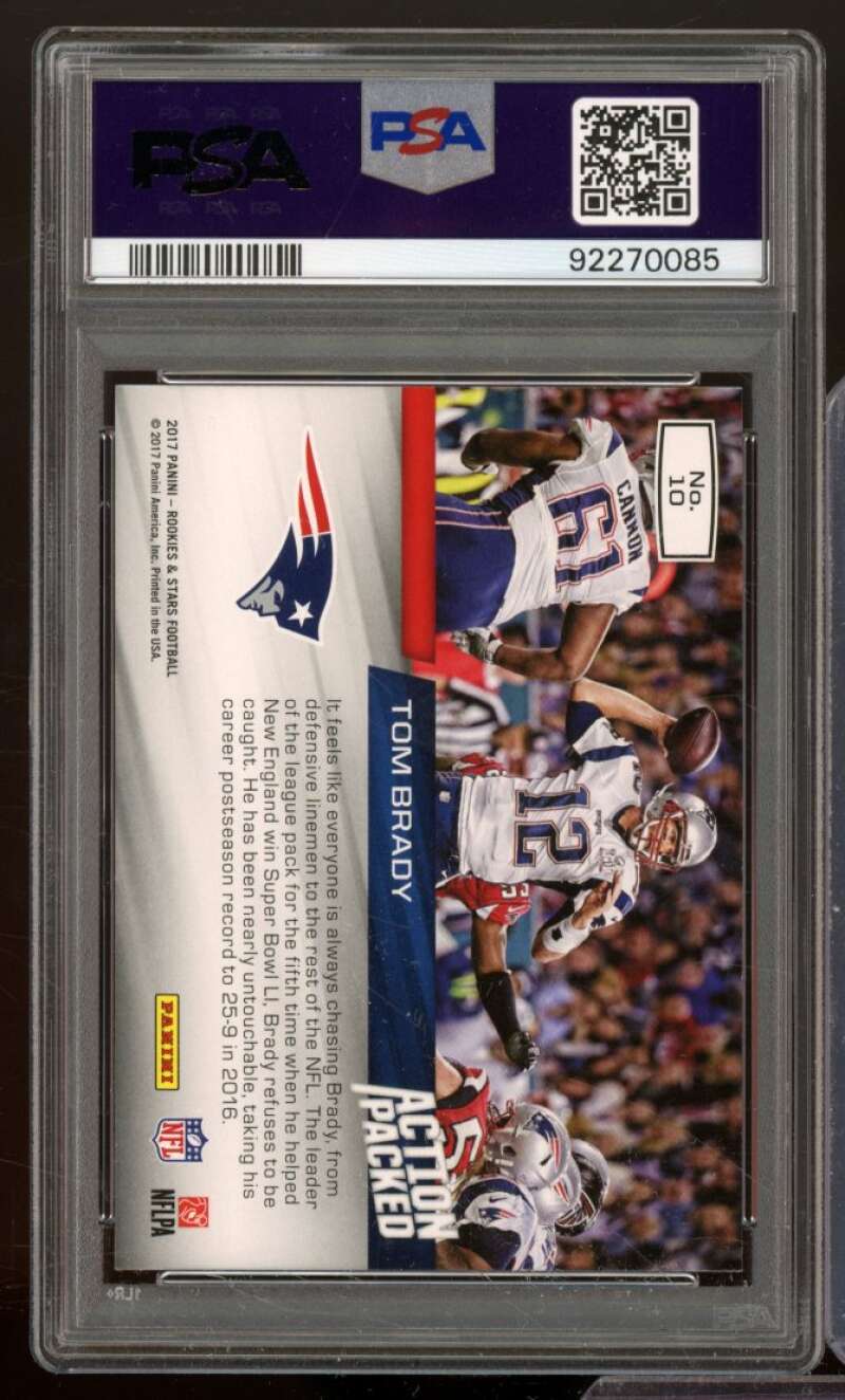 Tom Brady Card 2017 Panini Rookes Stars Action Packed #10 PSA 9 Image 2