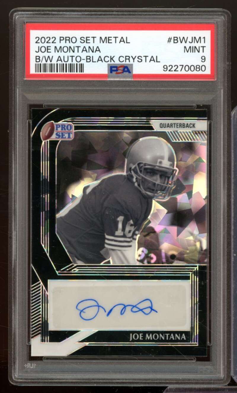 Joe Montana 2022 Pro Set Metal B/W Autograph Black Crystal (pop 1) #Bwjm1 PSA 9 Image 1