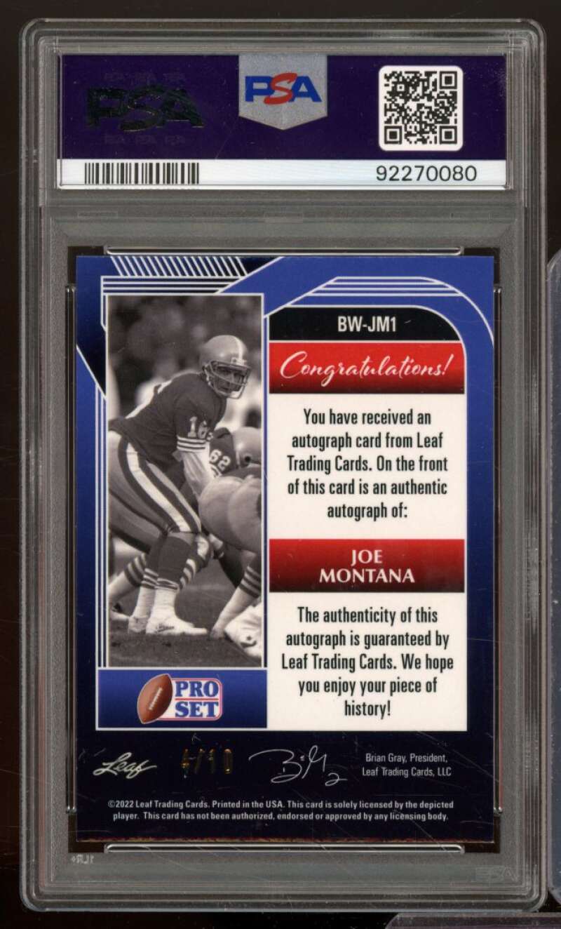 Joe Montana 2022 Pro Set Metal B/W Autograph Black Crystal (pop 1) #Bwjm1 PSA 9 Image 2