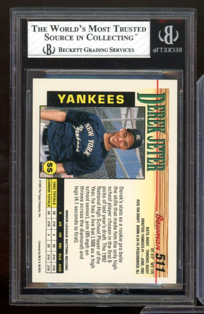 Derek Jeter Rookie Card 1993 Bowman #511 BGS 8 (8.5 8.5 7 9) Image 2