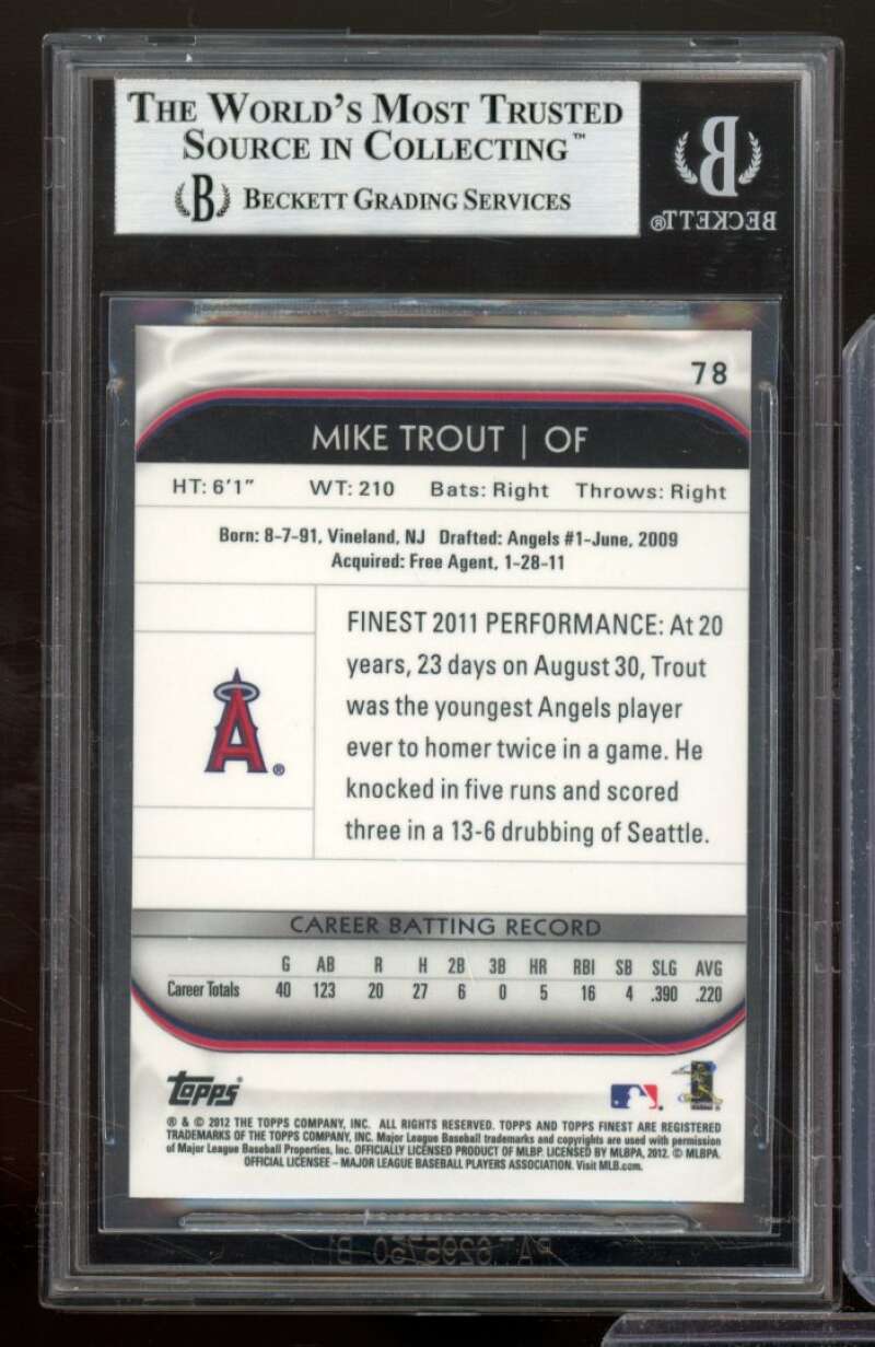 Mike Trout Card 2012 Finest #78 BGS 9 Image 2