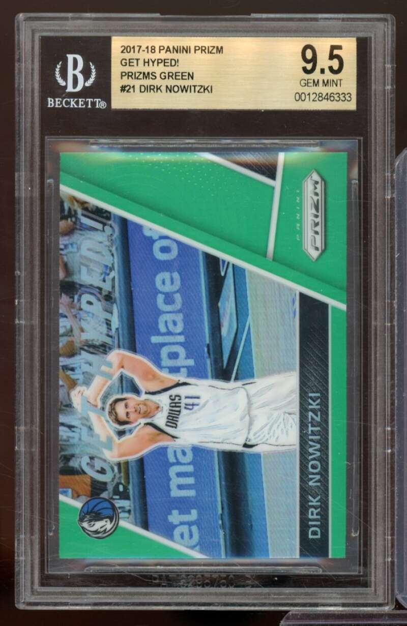 Dirk Nowitzki Card 2017-18 Panini Prizm Get Hyped Prizms Green #21 BGS 9.5 Image 1