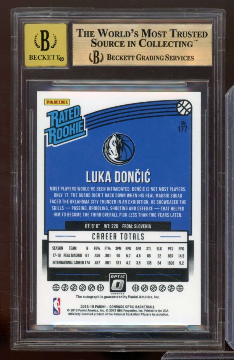 Luka Doncic Rookie 2018-19 Donruss Optic The Rookies Signatures #177 BGS 9.5 Image 2