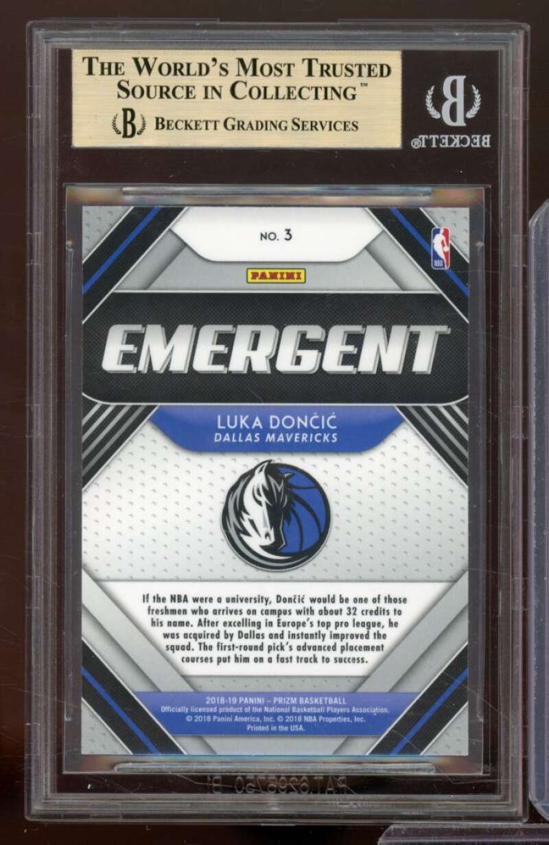 Luka Doncic Rookie Card 2018-19 Panini Prizm Emergent #3 (PRISTINE) BGS 10 Image 2