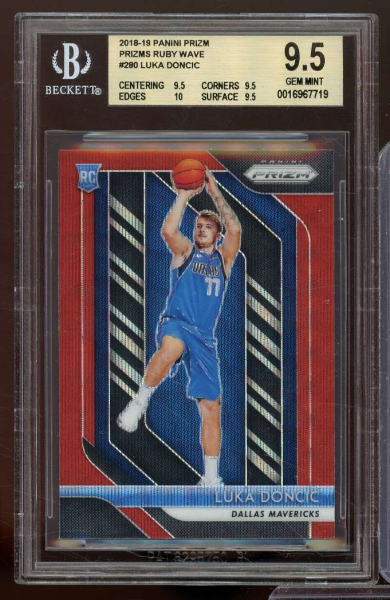 Luka Doncic Rookie Card 2018-19 Panini Prizm Prizms Ruby Wave #280 BGS 9.5 Image 1