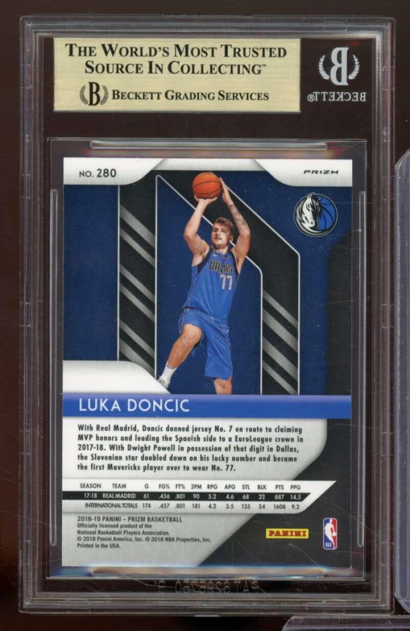 Luka Doncic Rookie Card 2018-19 Panini Prizm Prizms Ruby Wave #280 BGS 9.5 Image 2