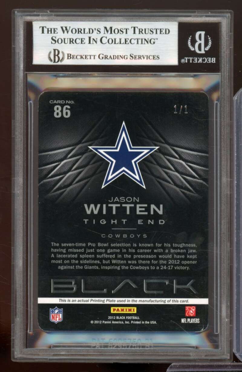 Jason Witten 2012 Panini Black Printing Plates Cyan (Serial # 1/1) #86 BGS 7.5 Image 2