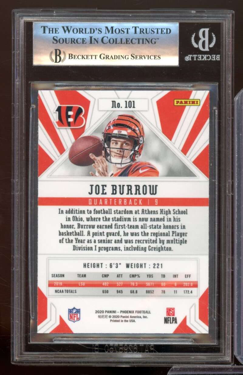 Joe Burrow Rookie Card 2020 Panini Phoenix Fire Burst #101 BGS 9 (9.5 9 9 8.5) Image 2