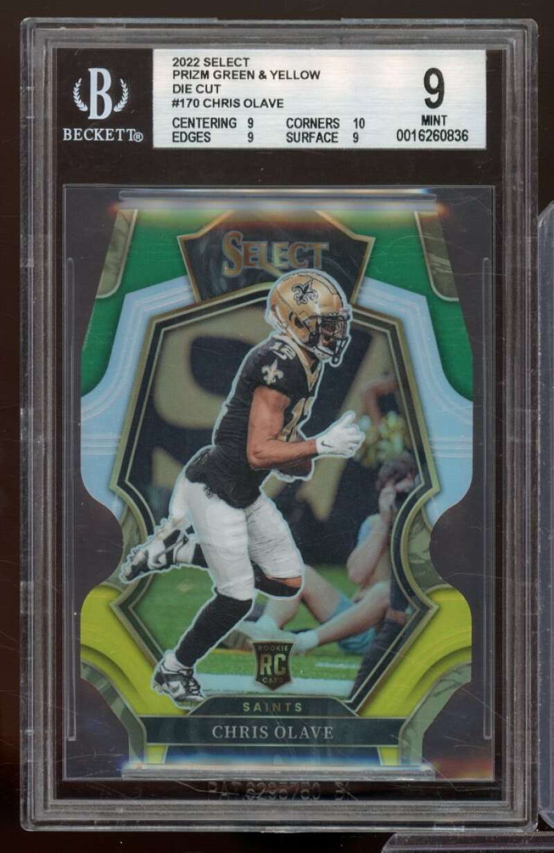 Chris Olave Rookie 2022 Select Prizm Green Yellow Die Cut #170 BGS 9 (9 10 9 9) Image 1