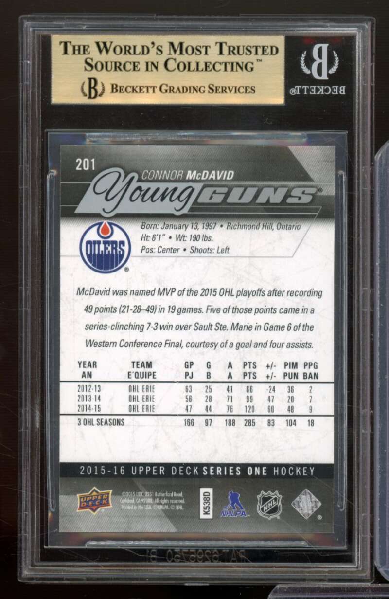 Connor McDavid Rookie Card 2015-16 Upper Deck #201 BGS 9.5 (9.5 9.5 9.5 10) Image 2