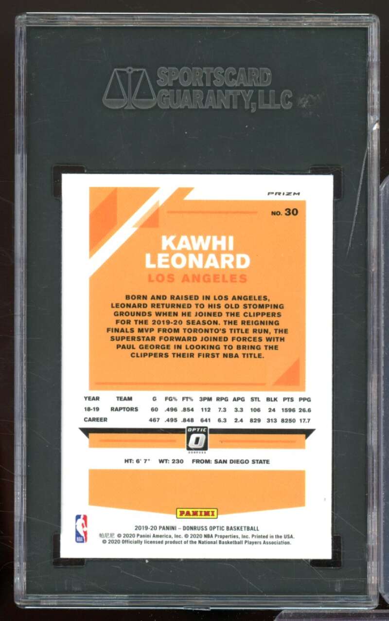 Kawhi Leonard Card 2019-20 Donruss Optic Fast Break Holo Prizm #30 SGC 9.5 Image 2