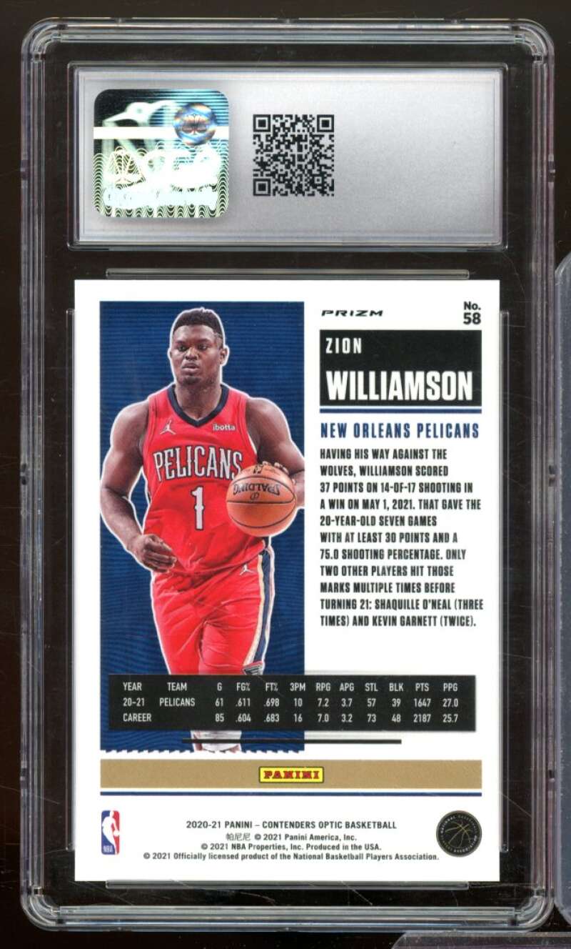 Zion Williamson Card 2020-21 Panini Contenders Optic Red #58 CGC 9.5 Image 2