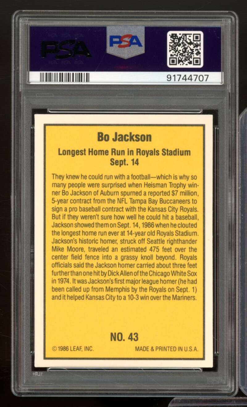 Bo Jackson Rookie Card 1986 Donruss Highlights #43 PSA 9 Image 2