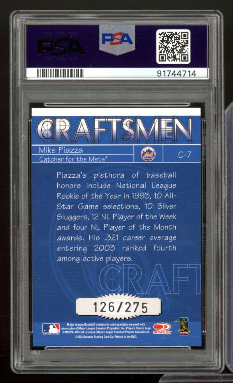 Mike Piazza Card 2004 Donruss Craftsment-Black (pop 2) #C-7 PSA 10 Image 2