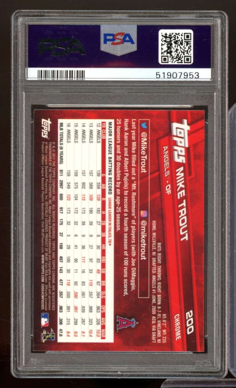 Mike Trout Card 2017 Topps Chrome #200 PSA 10 Image 2