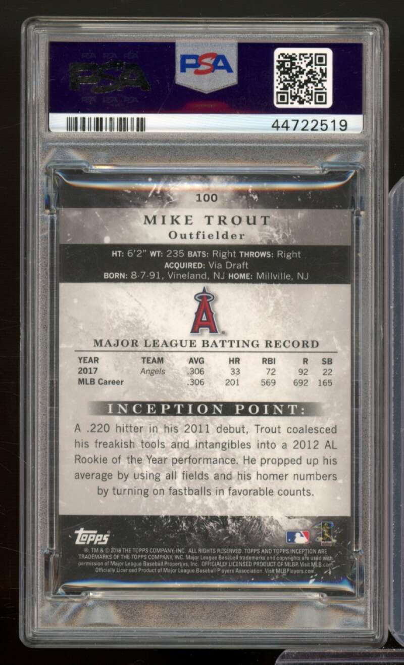 Mike Trout Card 2018 Topps Inception #100 PSA 9 Image 2