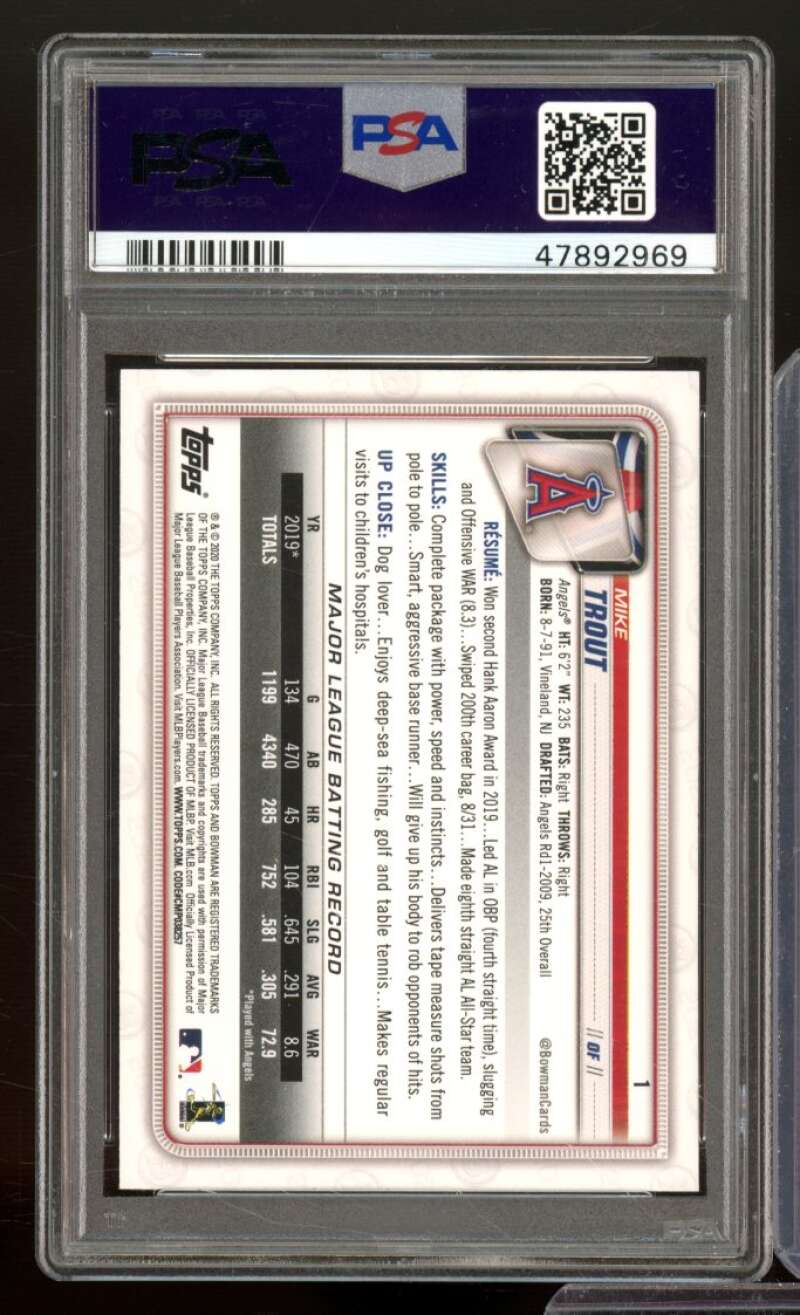 Mike Trout Card 2020 Bowman #1 PSA 10 Image 2